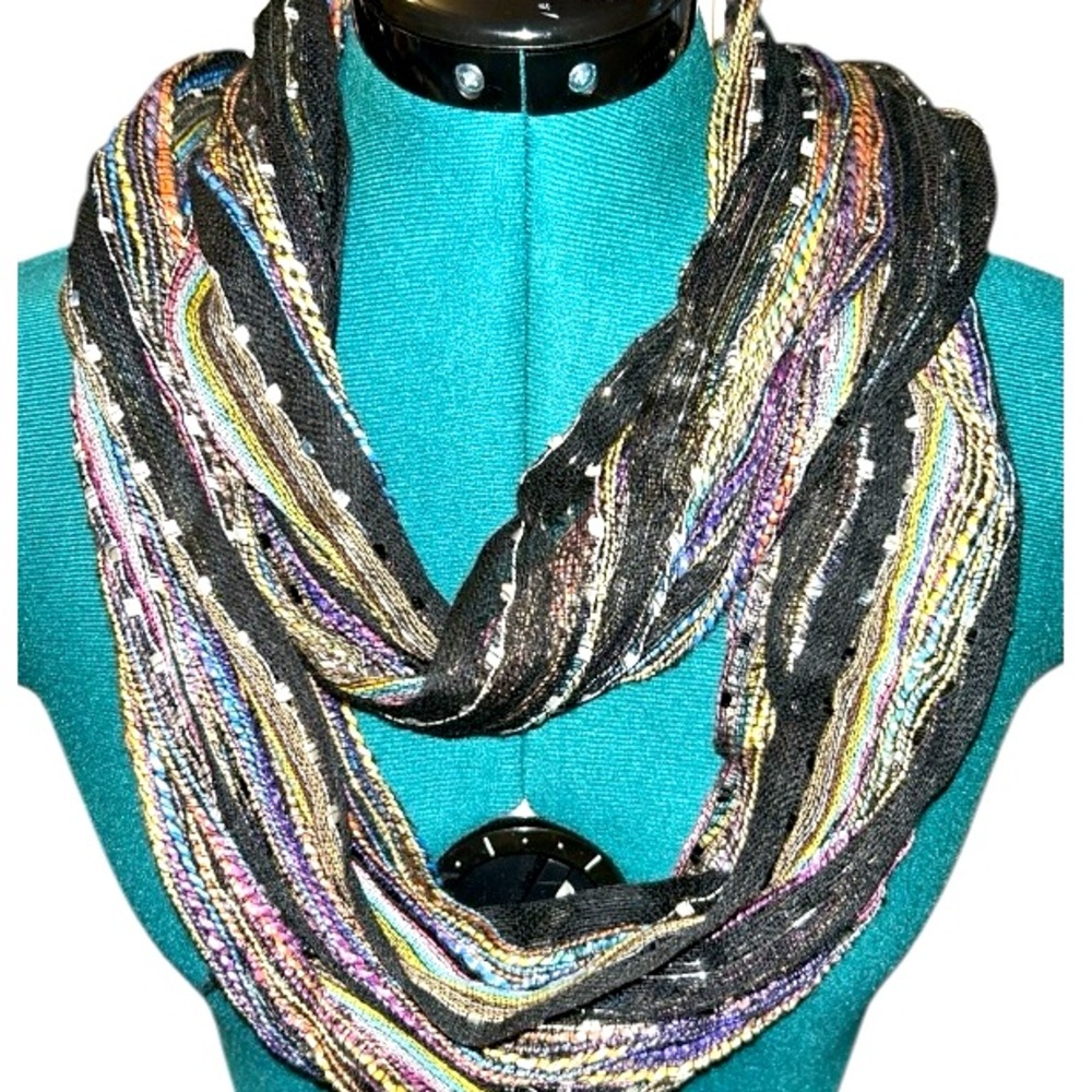 NWT Black Multicolor Knit Infinity Scarf, 100% Polyester